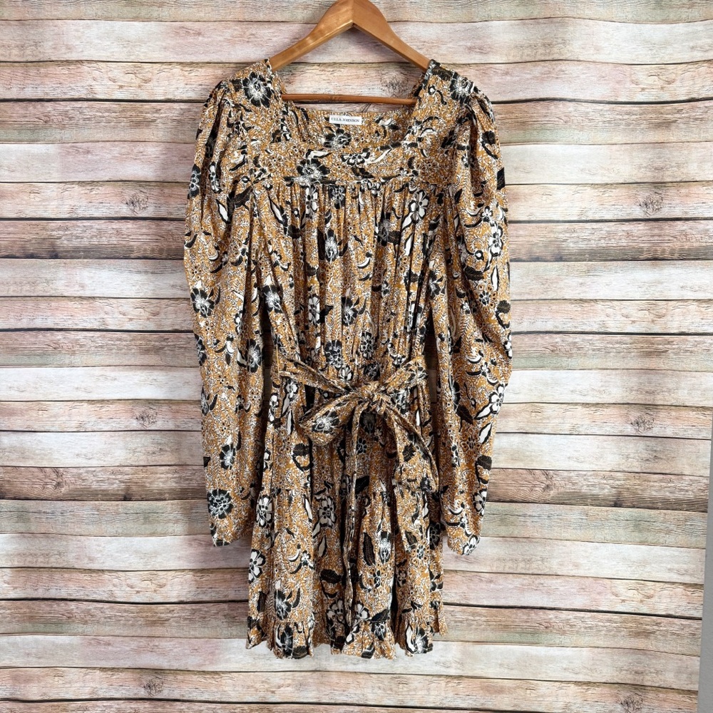 Ulla Johnson Women's Nailah Yellow Floral Print Puff Sleeve Belted Mini Dress 14